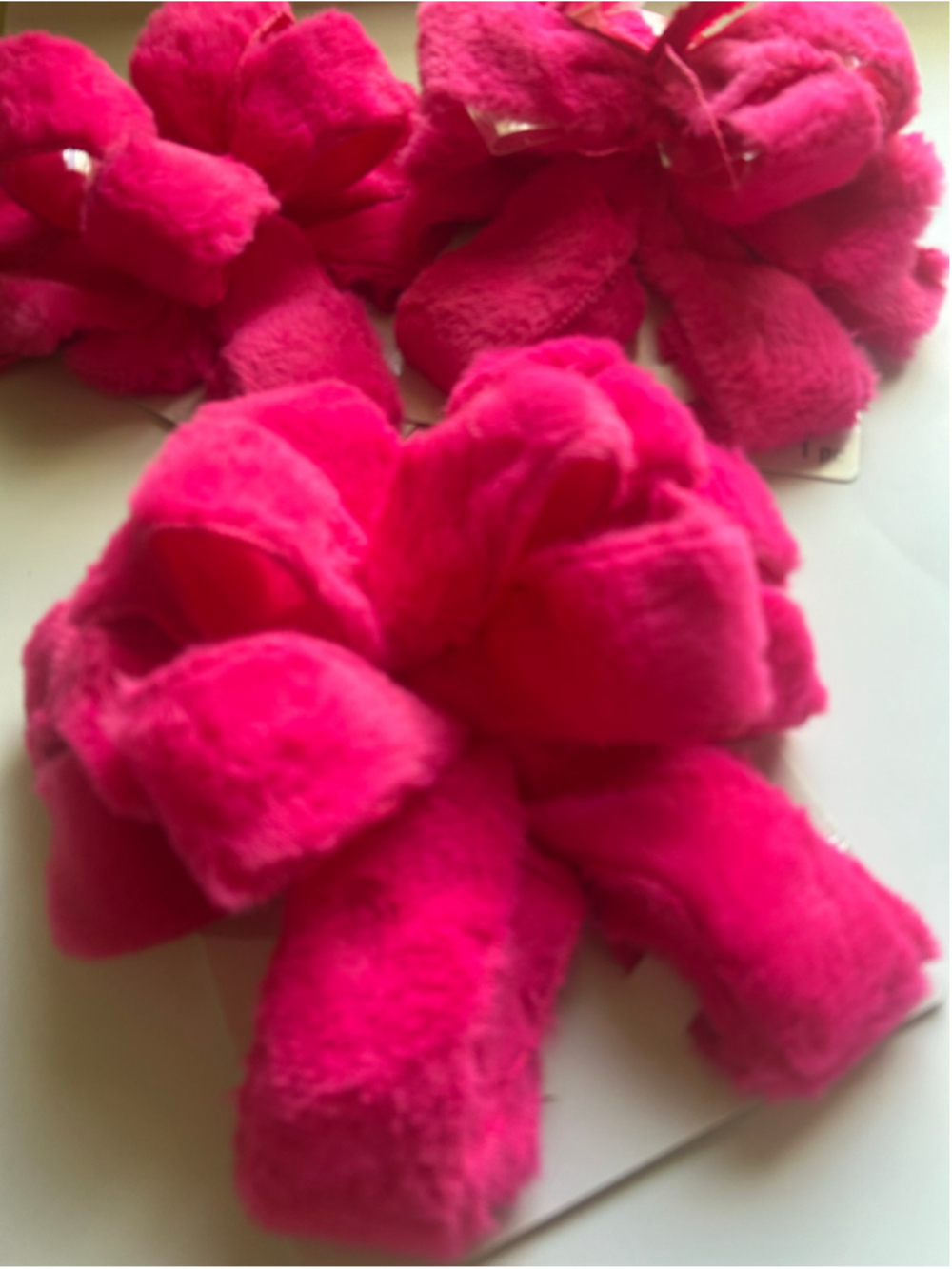 NEW 3 Celebrate It Faux Fur Christmas Tree Bow Pink (set of 3)